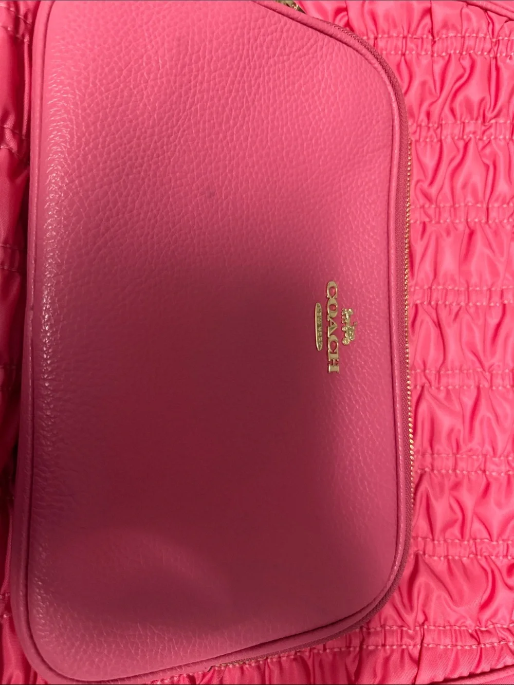 Coach Pink Quilted Tote Bag with Front Zip Pocket